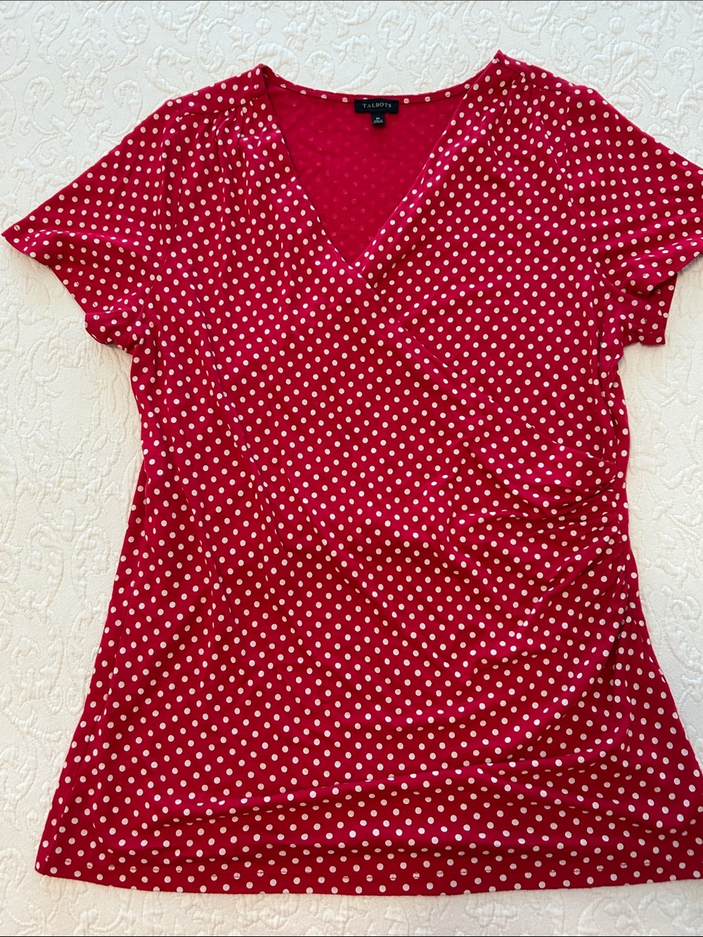 Talbots Red Polka Dot Short-Sleeve wrap Top